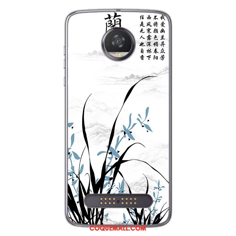 Étui Moto Z2 Play Peinture Style Chinois Noir, Coque Moto Z2 Play Blanc Fluide Doux