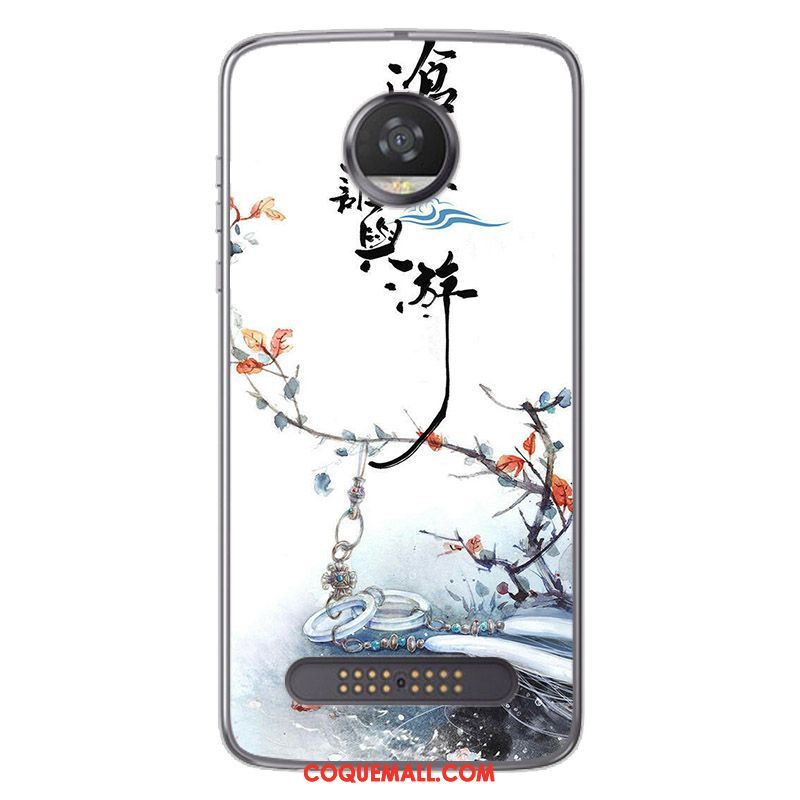 Étui Moto Z2 Play Peinture Style Chinois Noir, Coque Moto Z2 Play Blanc Fluide Doux