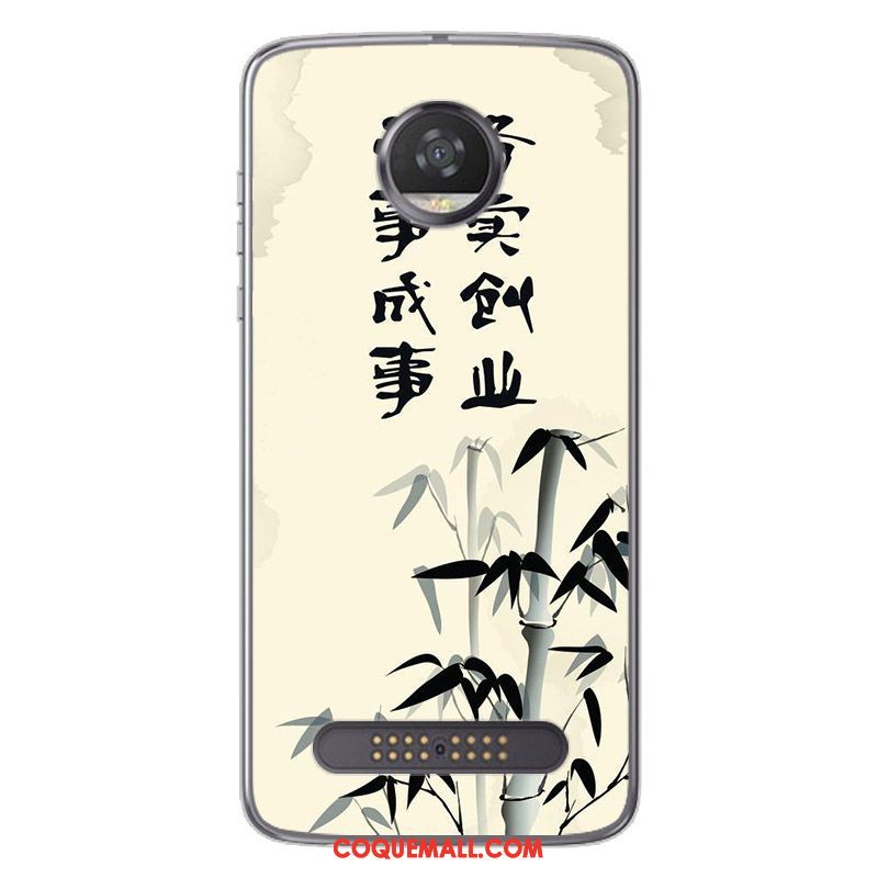 Étui Moto Z2 Play Peinture Style Chinois Noir, Coque Moto Z2 Play Blanc Fluide Doux