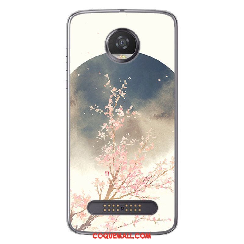 Étui Moto Z2 Play Peinture Style Chinois Noir, Coque Moto Z2 Play Blanc Fluide Doux