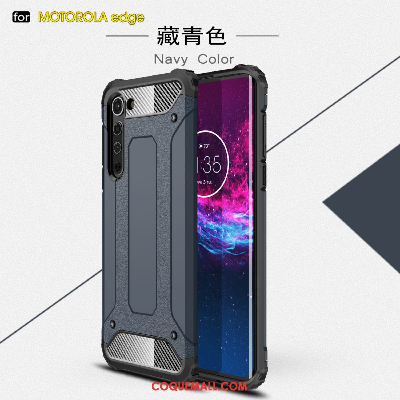 Étui Motorola Edge Trois Défenses Épaissir Difficile, Coque Motorola Edge Téléphone Portable Bleu