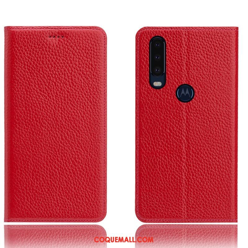 Étui Motorola One Action Cuir Véritable Modèle Fleurie Litchi, Coque Motorola One Action Incassable Protection