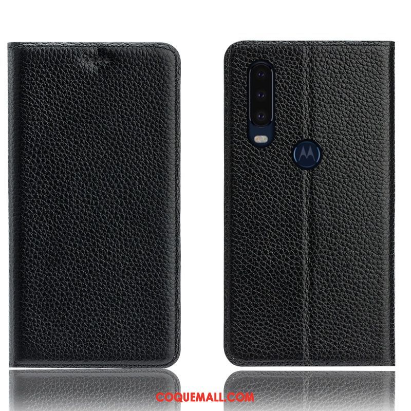 Étui Motorola One Action Cuir Véritable Modèle Fleurie Litchi, Coque Motorola One Action Incassable Protection