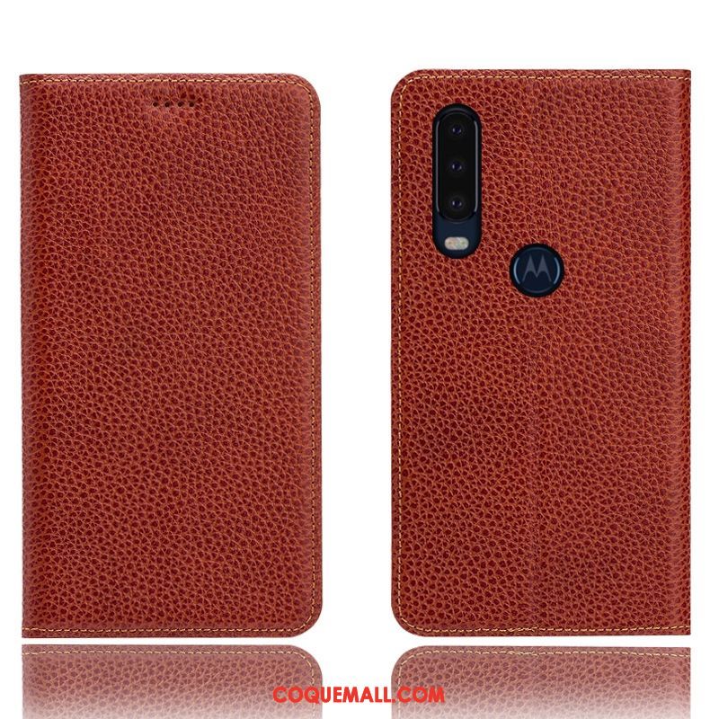 Étui Motorola One Action Cuir Véritable Modèle Fleurie Litchi, Coque Motorola One Action Incassable Protection