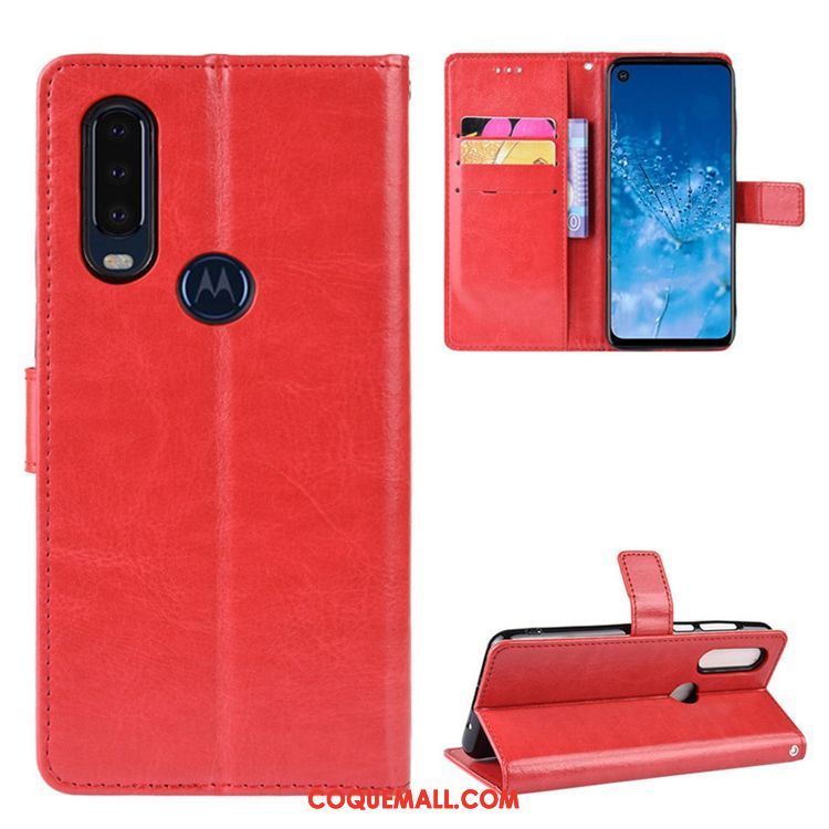 Étui Motorola One Action En Cuir Boucle Magnétique Clamshell, Coque Motorola One Action Téléphone Portable Rouge