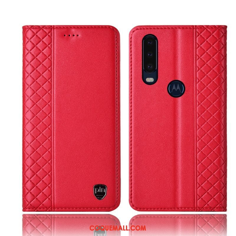 Étui Motorola One Action Rouge Incassable Téléphone Portable, Coque Motorola One Action Protection En Cuir