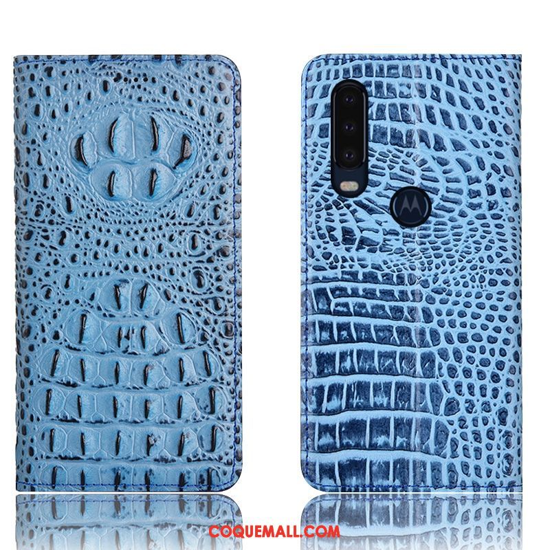 Étui Motorola One Action Téléphone Portable Noir Crocodile, Coque Motorola One Action En Cuir Incassable