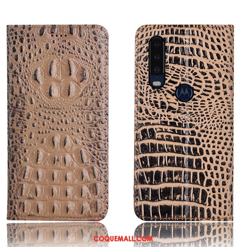 Étui Motorola One Action Téléphone Portable Noir Crocodile, Coque Motorola One Action En Cuir Incassable