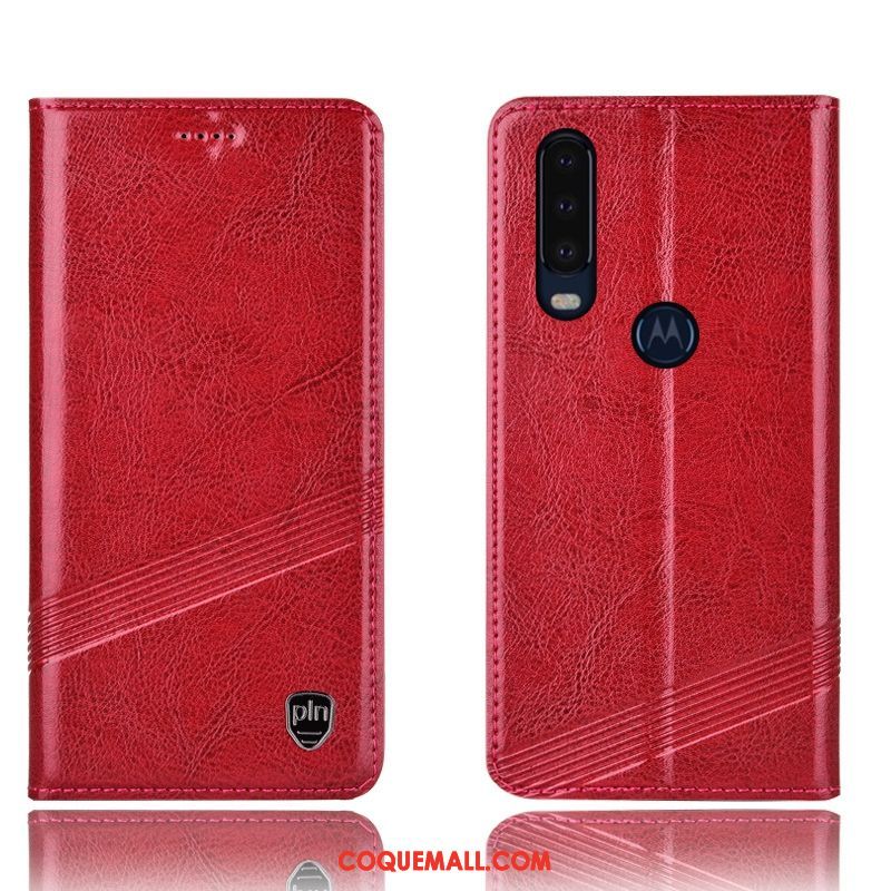 Étui Motorola One Action Téléphone Portable Protection Rouge, Coque Motorola One Action Cuir Véritable Incassable