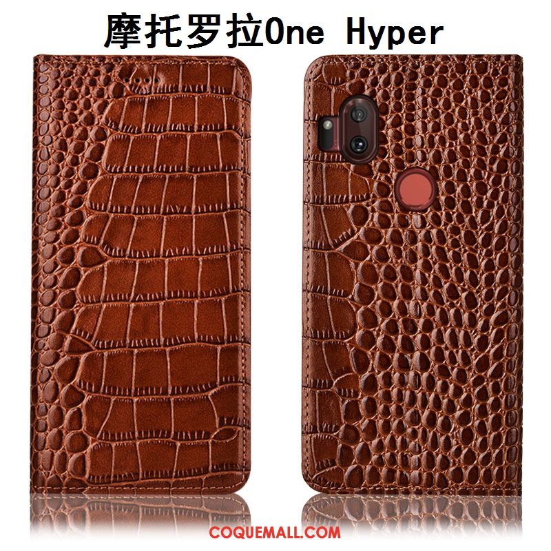 Étui Motorola One Hyper Crocodile Téléphone Portable Protection, Coque Motorola One Hyper Marron En Cuir