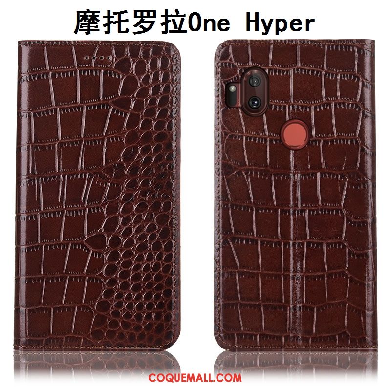 Étui Motorola One Hyper Crocodile Téléphone Portable Protection, Coque Motorola One Hyper Marron En Cuir