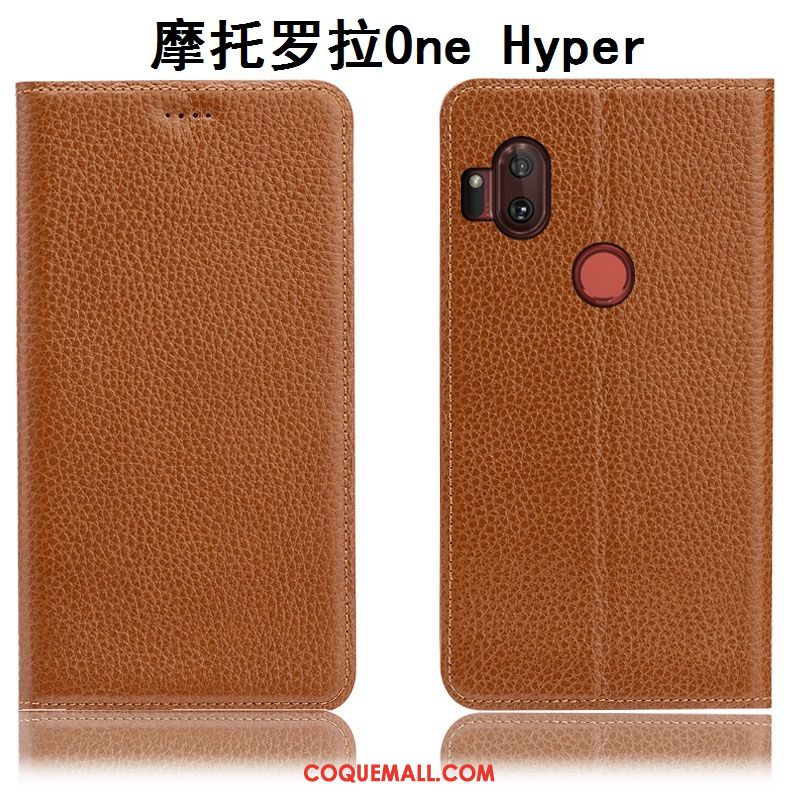 Étui Motorola One Hyper Incassable Modèle Fleurie Jaune, Coque Motorola One Hyper Protection Cuir Véritable