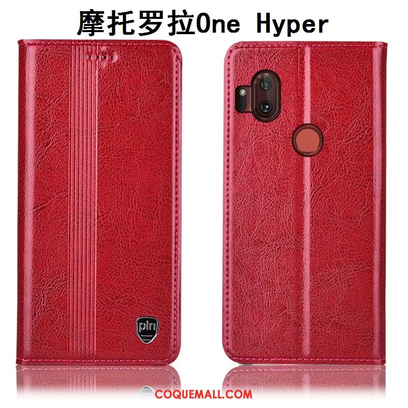 Étui Motorola One Hyper Protection Cuir Véritable Tout Compris, Coque Motorola One Hyper Rouge Téléphone Portable