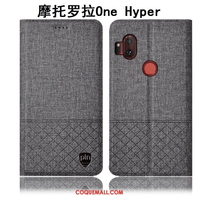 Étui Motorola One Hyper Protection Incassable En Cuir, Coque Motorola One Hyper Lin Gris