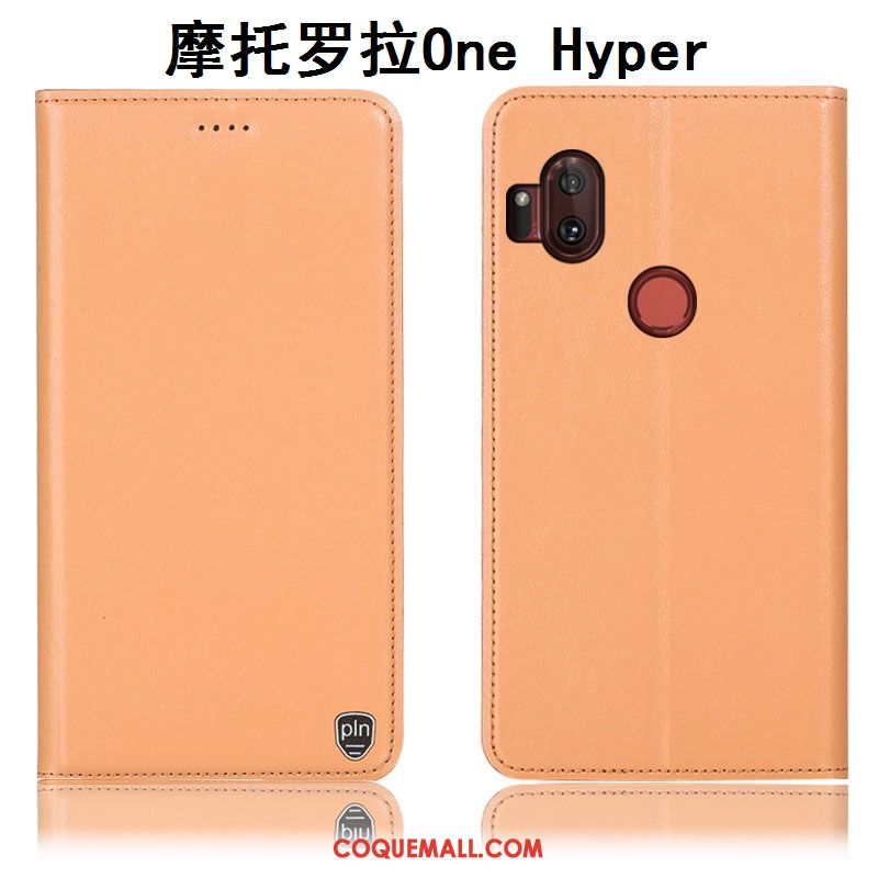 Étui Motorola One Hyper Protection Téléphone Portable Cuir Véritable, Coque Motorola One Hyper Modèle Fleurie Jaune Beige