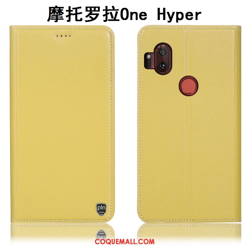 Étui Motorola One Hyper Protection Téléphone Portable Cuir Véritable, Coque Motorola One Hyper Modèle Fleurie Jaune Beige