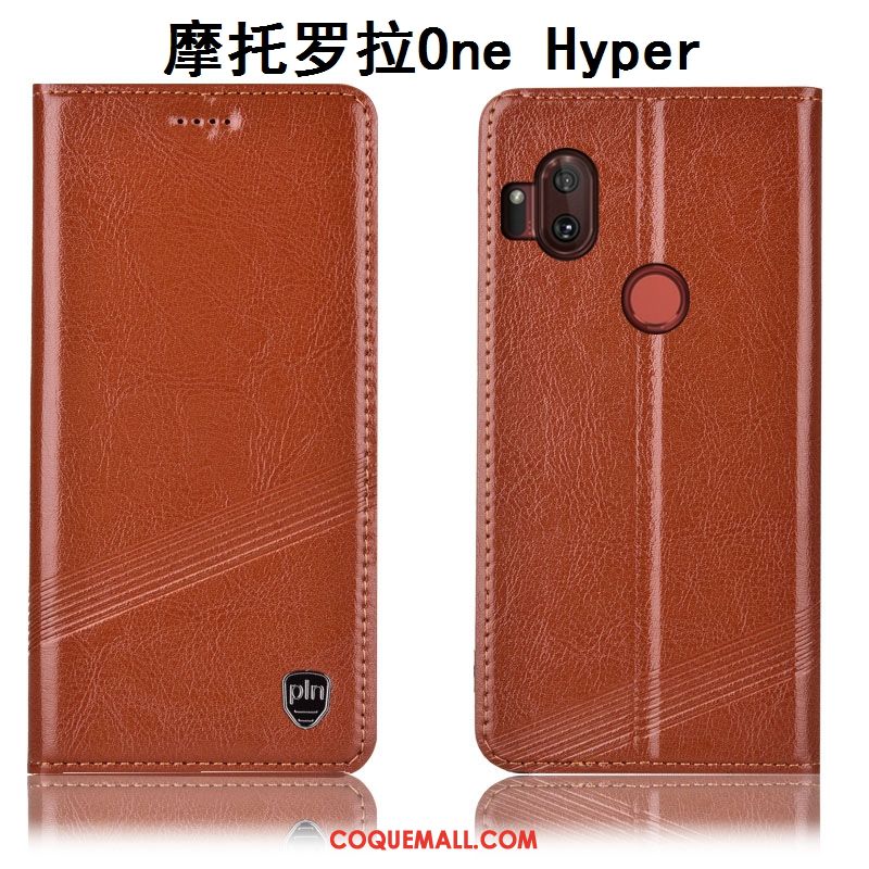 Étui Motorola One Hyper Téléphone Portable Incassable Cuir Véritable, Coque Motorola One Hyper Marron Protection