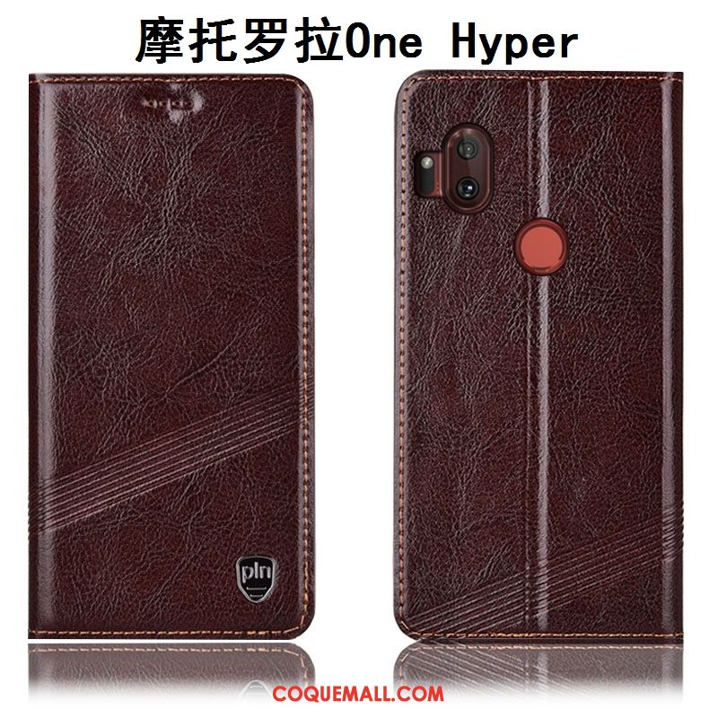 Étui Motorola One Hyper Téléphone Portable Incassable Cuir Véritable, Coque Motorola One Hyper Marron Protection