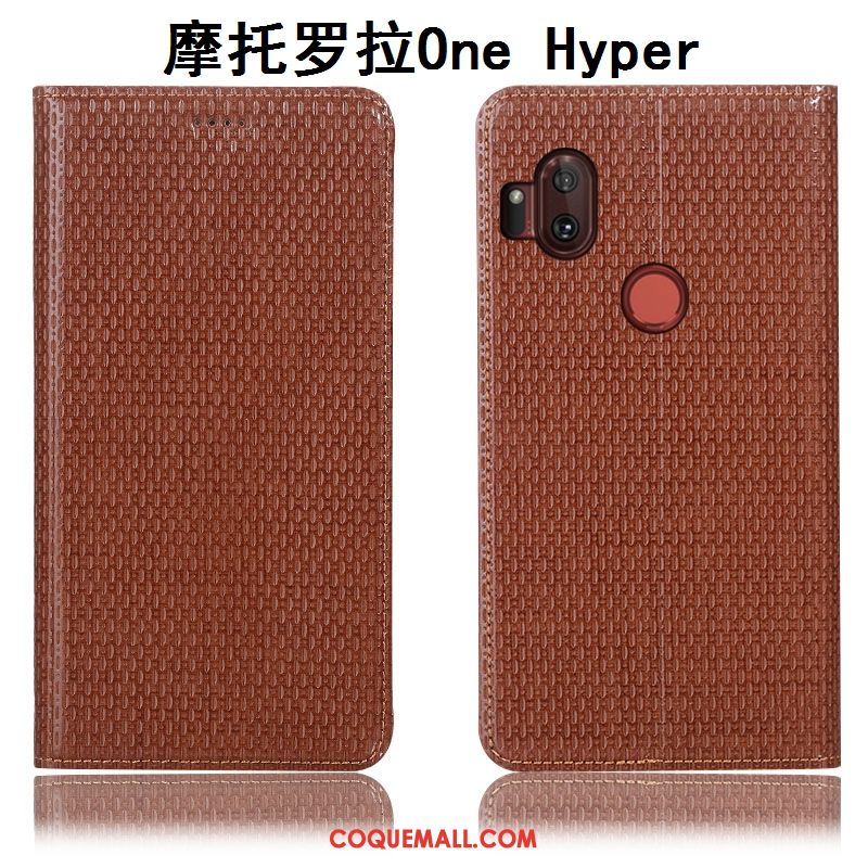 Étui Motorola One Hyper Téléphone Portable Tout Compris Incassable, Coque Motorola One Hyper Cuir Véritable Protection Braun