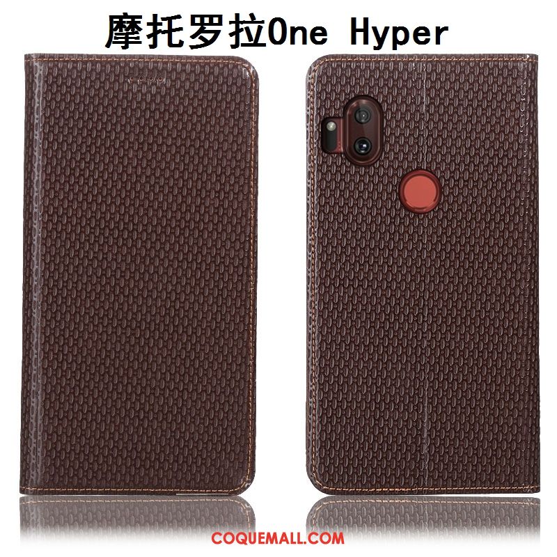 Étui Motorola One Hyper Téléphone Portable Tout Compris Incassable, Coque Motorola One Hyper Cuir Véritable Protection Braun