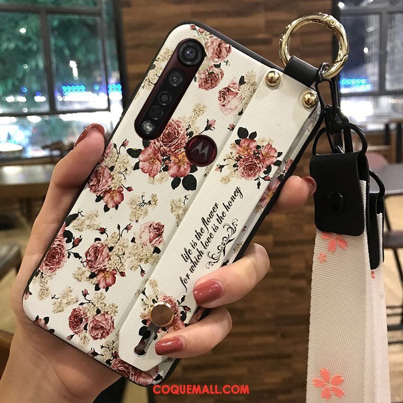 Étui Motorola One Macro Support Rose Fleur, Coque Motorola One Macro Chaud Frais