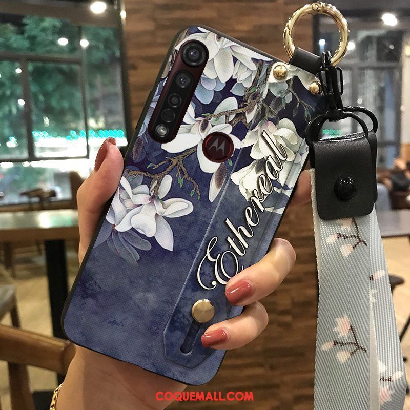 Étui Motorola One Macro Support Rose Fleur, Coque Motorola One Macro Chaud Frais