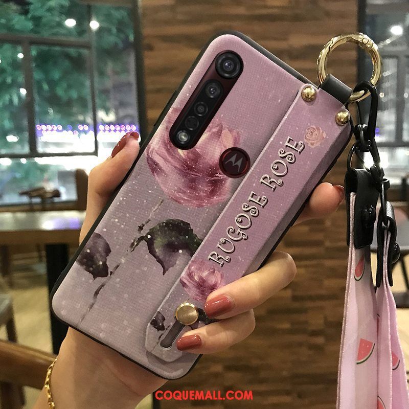 Étui Motorola One Macro Support Rose Fleur, Coque Motorola One Macro Chaud Frais