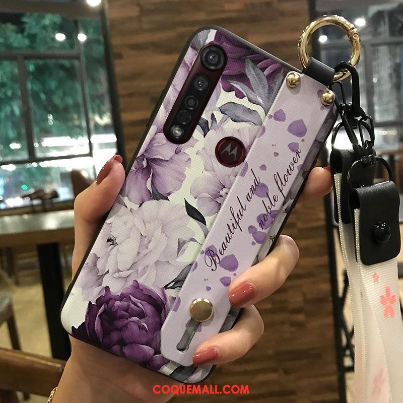 Étui Motorola One Macro Support Rose Fleur, Coque Motorola One Macro Chaud Frais