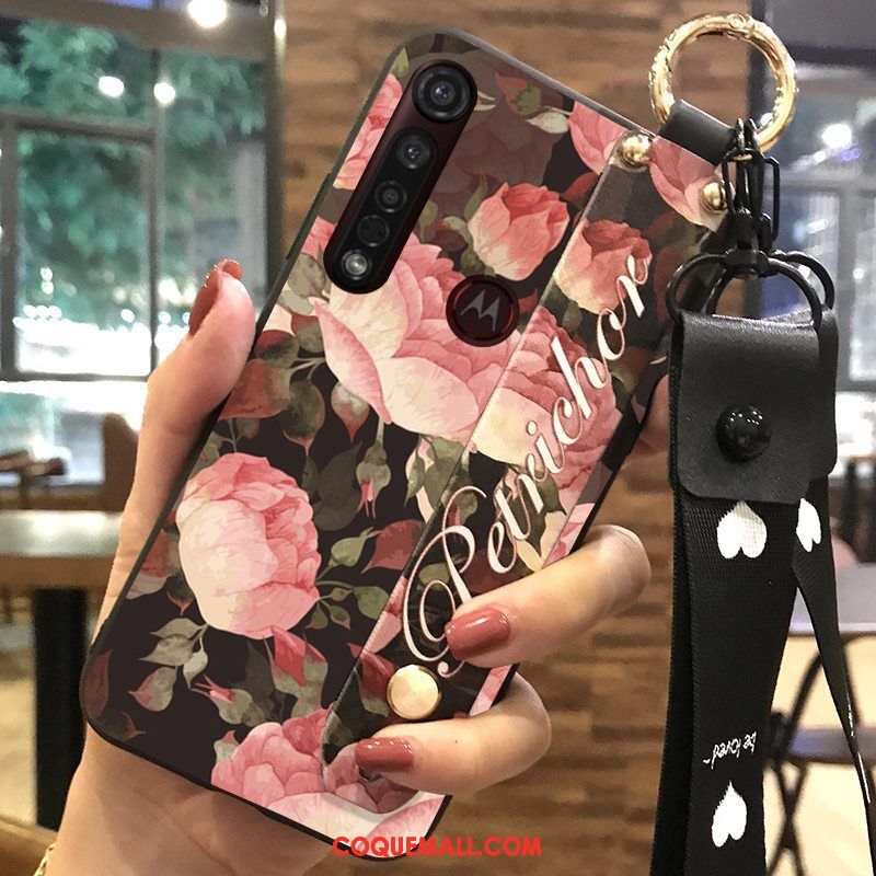 Étui Motorola One Macro Support Rose Fleur, Coque Motorola One Macro Chaud Frais