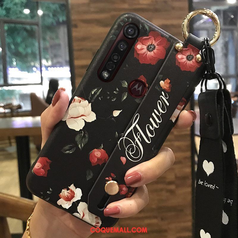 Étui Motorola One Macro Support Rose Fleur, Coque Motorola One Macro Chaud Frais