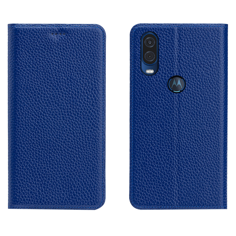 Étui Motorola One Vision Litchi Modèle Fleurie Bleu, Coque Motorola One Vision Téléphone Portable Protection