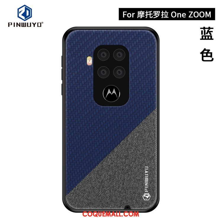 Étui Motorola One Zoom Téléphone Portable Modèle Fleurie Très Mince, Coque Motorola One Zoom Bleu Toile