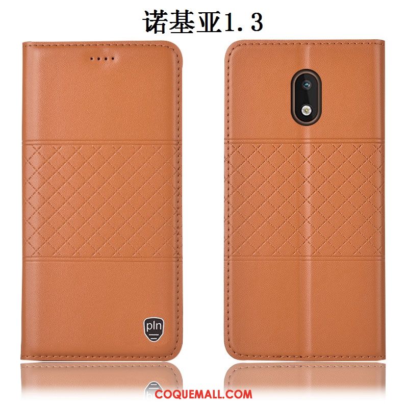 Étui Nokia 1.3 Cuir Véritable Marron Protection, Coque Nokia 1.3 Téléphone Portable Incassable