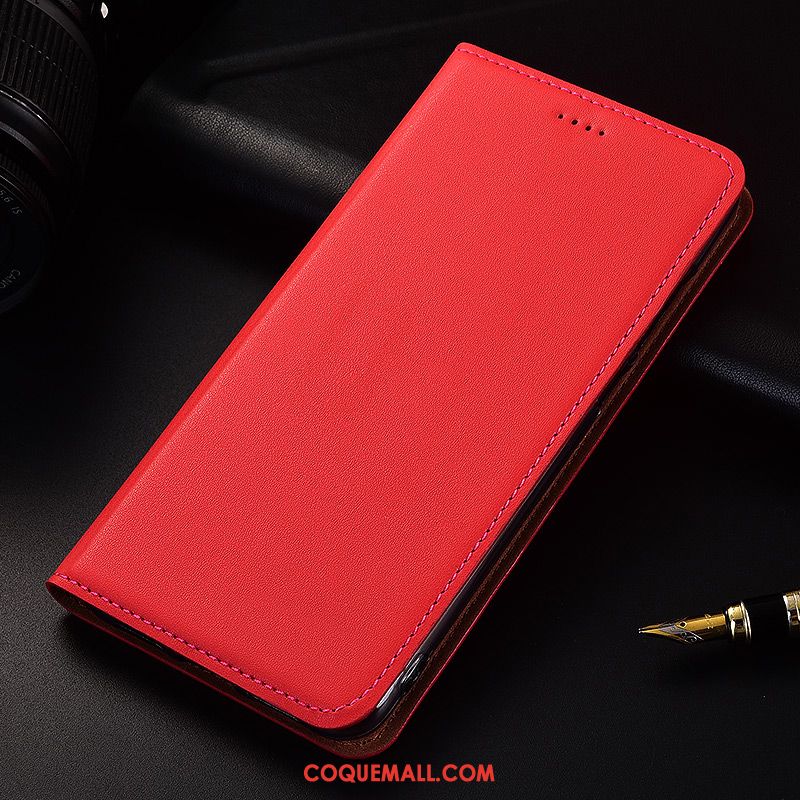 Étui Nokia 3.1 Cuir Véritable Silicone Rouge, Coque Nokia 3.1 Étui En Cuir Incassable