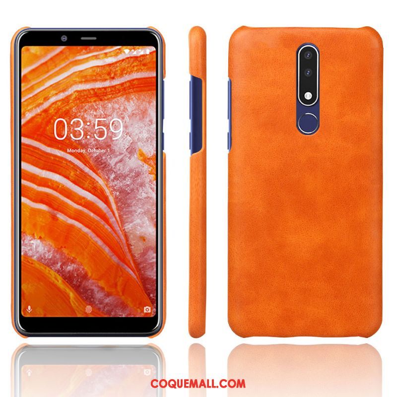 Étui Nokia 3.1 Plus Couleur Unie Protection Téléphone Portable, Coque Nokia 3.1 Plus Cuir Modèle Fleurie Orange