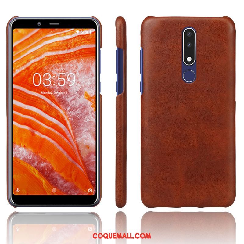 Étui Nokia 3.1 Plus Couleur Unie Protection Téléphone Portable, Coque Nokia 3.1 Plus Cuir Modèle Fleurie Orange