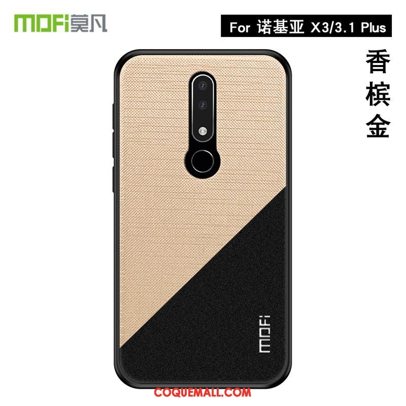 Étui Nokia 3.1 Plus Modèle Fleurie Brillant Incassable, Coque Nokia 3.1 Plus Membrane Or