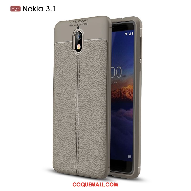 Étui Nokia 3.1 Protection Téléphone Portable Délavé En Daim, Coque Nokia 3.1 Tout Compris Litchi