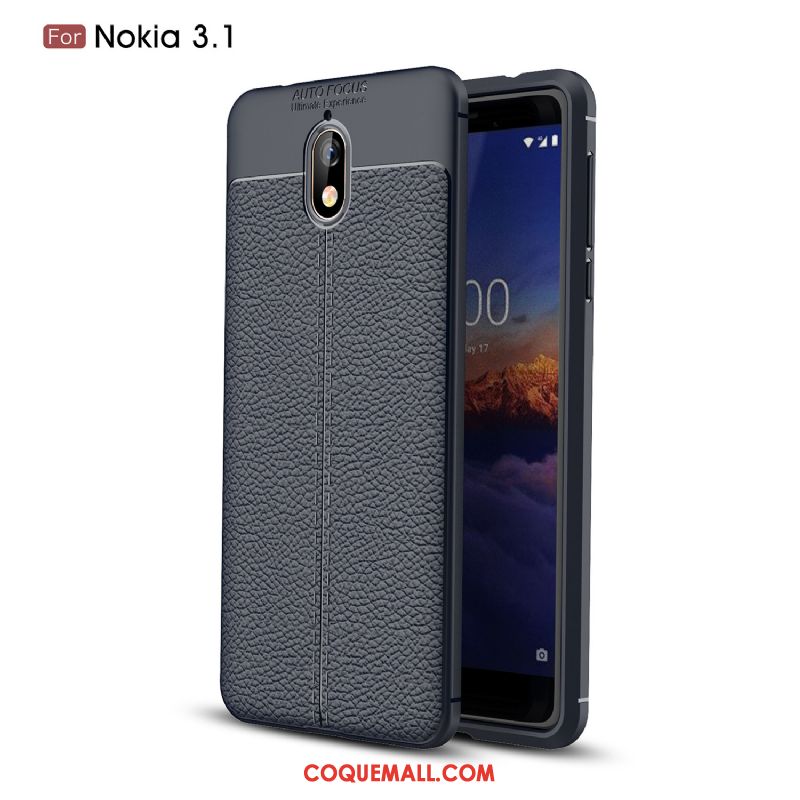 Étui Nokia 3.1 Protection Téléphone Portable Délavé En Daim, Coque Nokia 3.1 Tout Compris Litchi