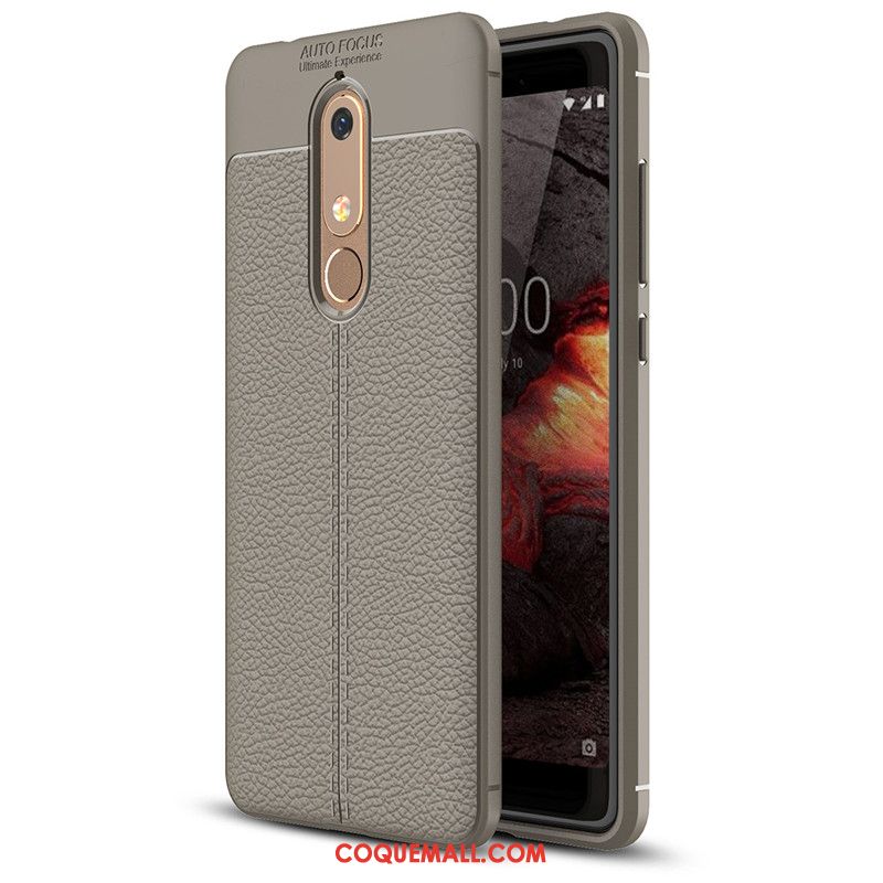 Étui Nokia 5.1 Litchi Bleu Cuir, Coque Nokia 5.1 Fluide Doux Tout Compris