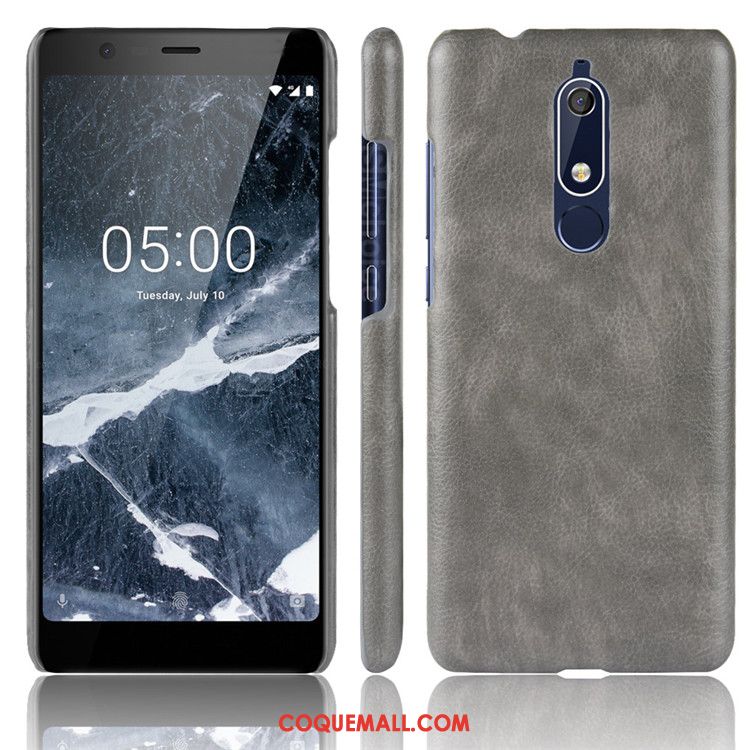 Étui Nokia 5.1 Modèle Fleurie Litchi Protection, Coque Nokia 5.1 Difficile Téléphone Portable Braun