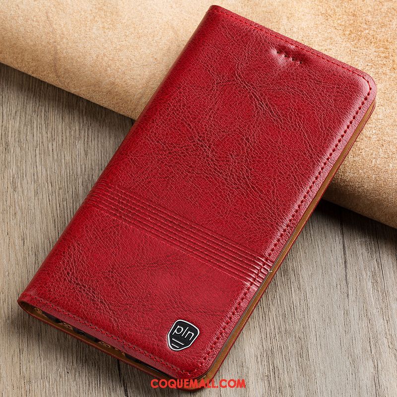 Étui Nokia 5.1 Plus Rouge En Cuir Cuir Véritable, Coque Nokia 5.1 Plus Téléphone Portable