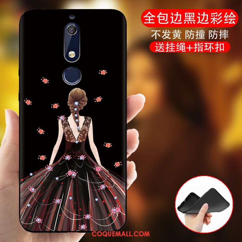 Étui Nokia 5.1 Tout Compris Dessin Animé Noir, Coque Nokia 5.1 Bleu Créatif