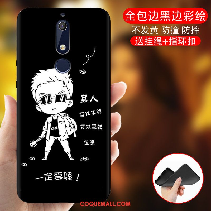 Étui Nokia 5.1 Tout Compris Dessin Animé Noir, Coque Nokia 5.1 Bleu Créatif