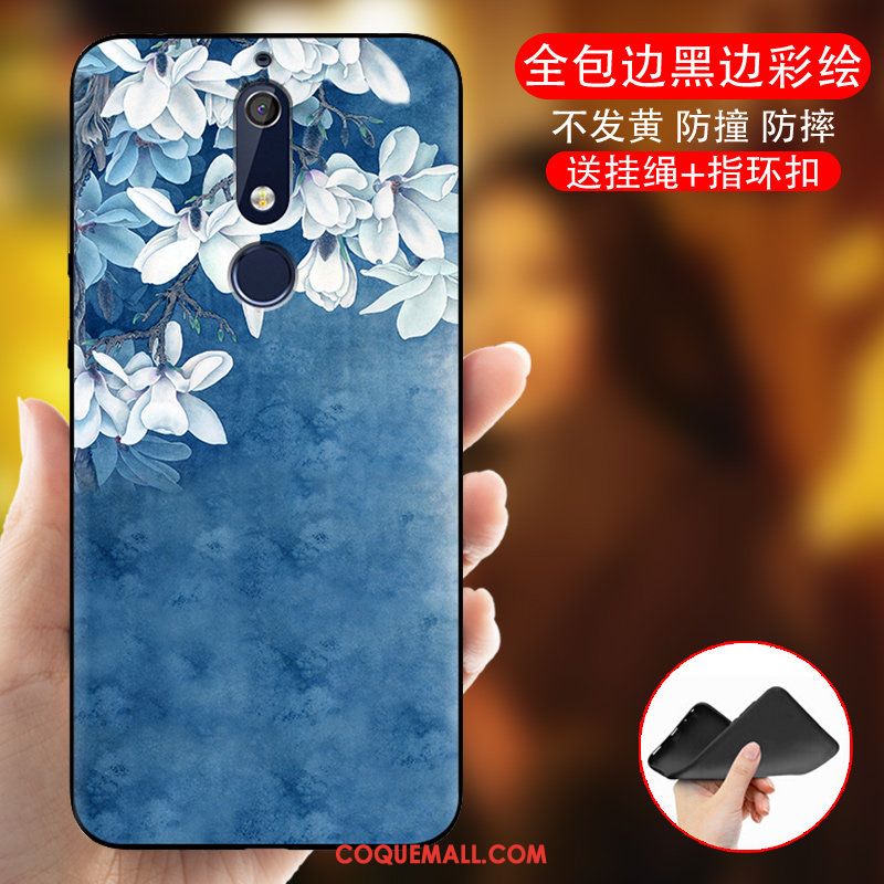 Étui Nokia 5.1 Tout Compris Dessin Animé Noir, Coque Nokia 5.1 Bleu Créatif