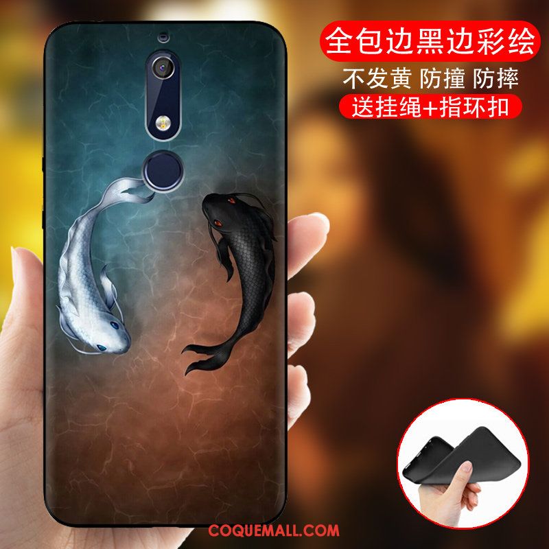 Étui Nokia 5.1 Tout Compris Dessin Animé Noir, Coque Nokia 5.1 Bleu Créatif