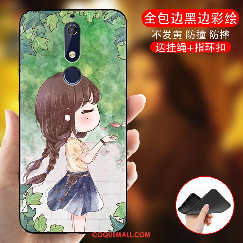 Étui Nokia 5.1 Tout Compris Dessin Animé Noir, Coque Nokia 5.1 Bleu Créatif