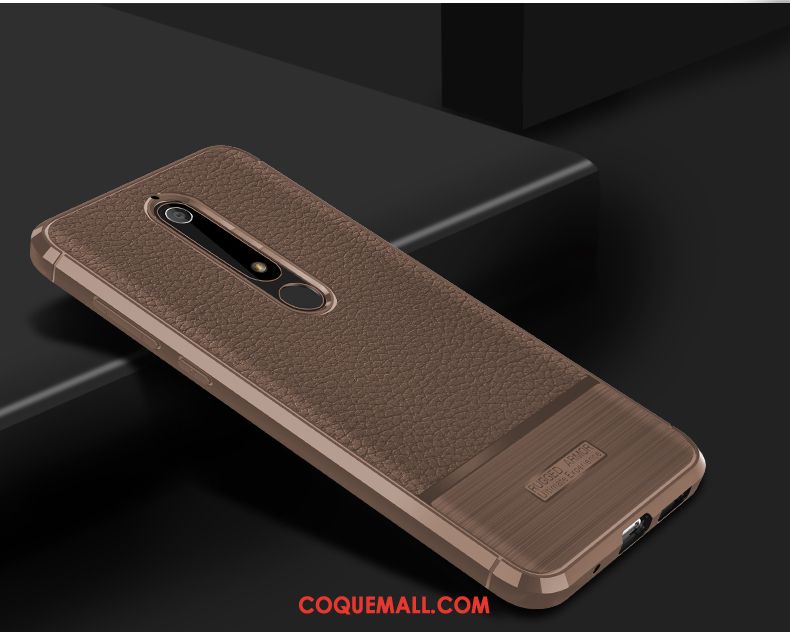 Étui Nokia 6.1 Cuir Litchi Protection, Coque Nokia 6.1 Soie Incassable