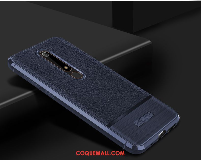 Étui Nokia 6.1 Cuir Litchi Protection, Coque Nokia 6.1 Soie Incassable