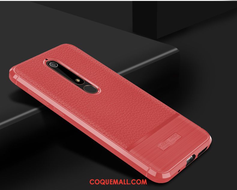 Étui Nokia 6.1 Cuir Litchi Protection, Coque Nokia 6.1 Soie Incassable